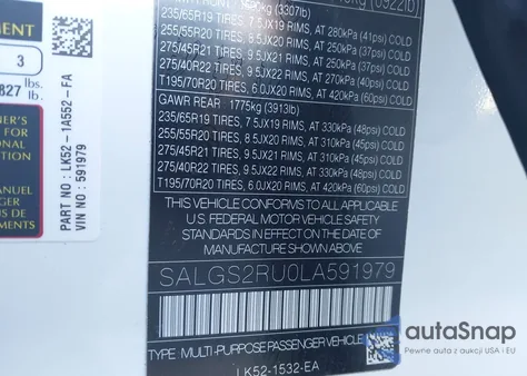 2020 Land Rover Range Rover Hse from USA, damaged, VIN SALGS2RU0LA591979